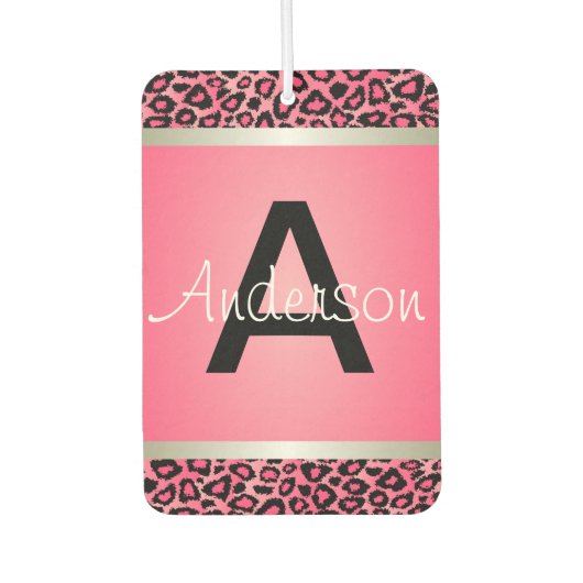 Désodorisant Pour Voiture Joli animal léopard rose et noir | Monogramme (Devant)