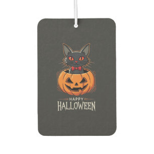 Désodorisant Pour Voiture Joyeux Halloween Chat Noir Design de Citrouille_1