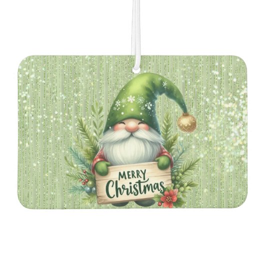 Désodorisant Pour Voiture Joyeux Noël Green Gnome Gliterie (Devant)