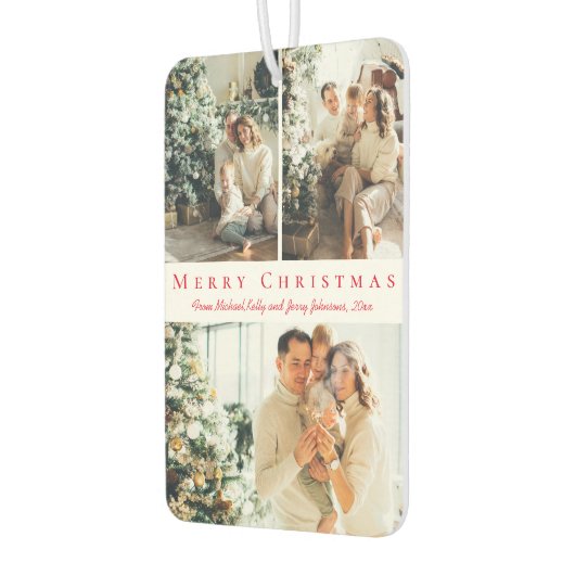 Désodorisant Pour Voiture joyeux Noël rouge script 3 photos vacances moderne (Gauche)