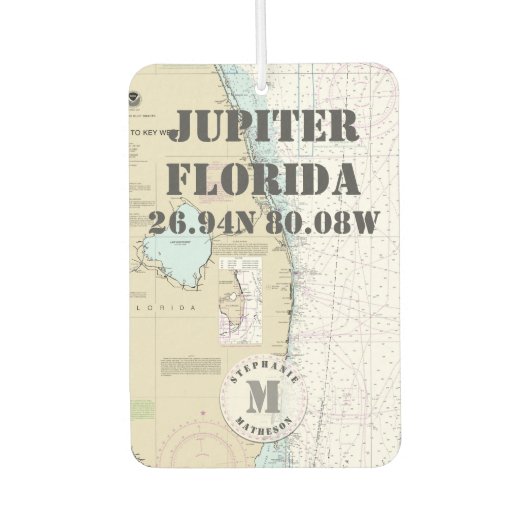 Désodorisant Pour Voiture Jupiter Palm Beach Floride Graphique Nautique Mono (Devant)
