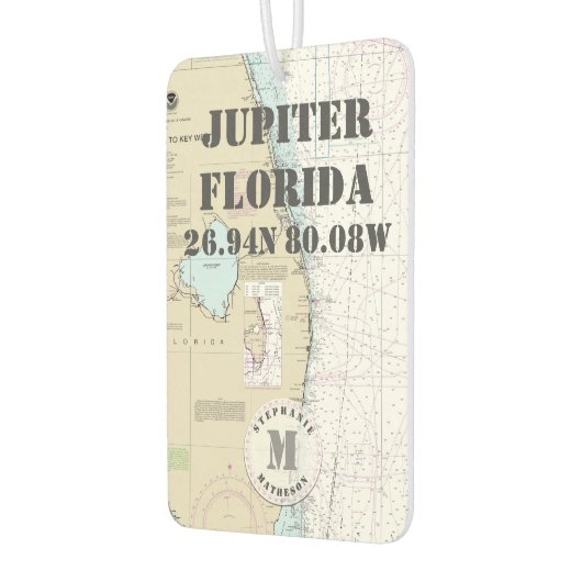Désodorisant Pour Voiture Jupiter Palm Beach Floride Graphique Nautique Mono (Gauche)