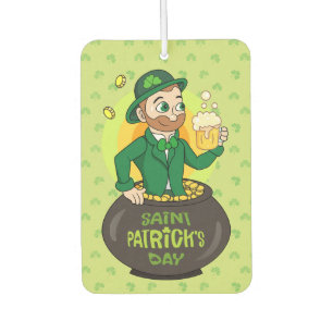 Désodorisant Pour Voiture Leprechaun de dessin dans une casserole d'or tenan