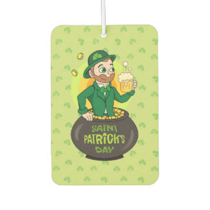 Désodorisant Pour Voiture Leprechaun de dessin dans une casserole d'or tenan