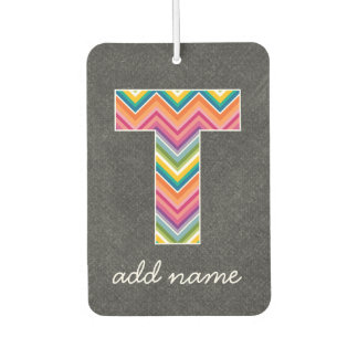 Désodorisant Pour Voiture Lettre monogramme T - Tableau noir et chevrons vif