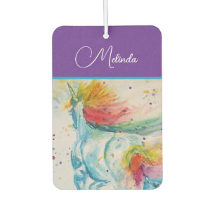 Désodorisant Pour Voiture Licorne Arc-en-ciel Violet Aquarelle Anniversaire
