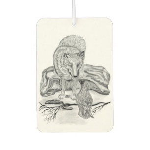 Désodorisant Pour Voiture Loup et corbeau - Design noir et blanc