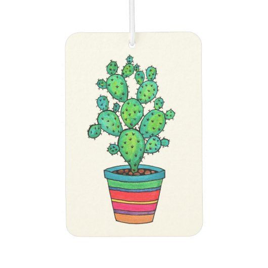 Désodorisant Pour Voiture Magnifique Cactus Aquarelle En Beau Pot (Devant)