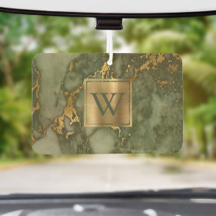 Désodorisant Pour Voiture Marbre doré vert olive élégant Monogramme