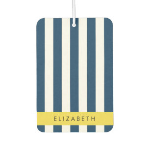 Désodorisant Pour Voiture Marine Blue Stripes, Motif rayé, Votre nom