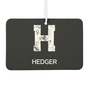 DÉSODORISANT POUR VOITURE MINIMALISTE BLANC MONOGRAMME À UNE LETTRE NOM NOIR