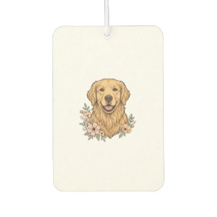 Désodorisant Pour Voiture Modèle de gravure vintage floral Golden Retriever_