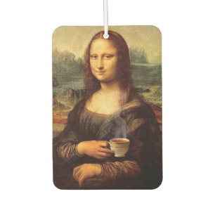 Désodorisant Pour Voiture Mona Lisa tenant du thé chaud (Leonardo da Vinci)