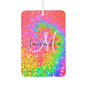 Désodorisant Pour Voiture Monogram Rainbow Tie Dye Faux Parties scintillant 