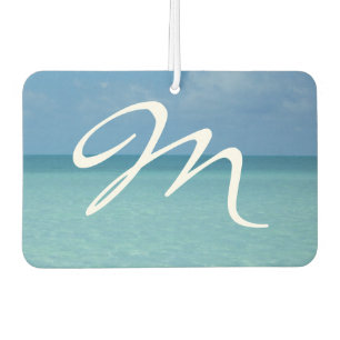 Désodorisant Pour Voiture Monogramme bleu turquoise tropical Horizon Caraïbe