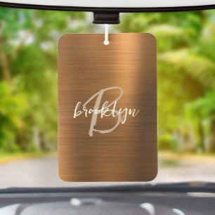 Désodorisant Pour Voiture Monogramme de métal brossé cuivre en écriture 