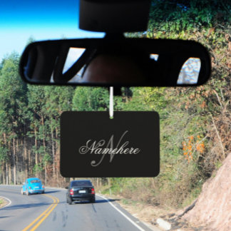Désodorisant Pour Voiture Monogramme de nom noir et blanc personnalisé uniqu