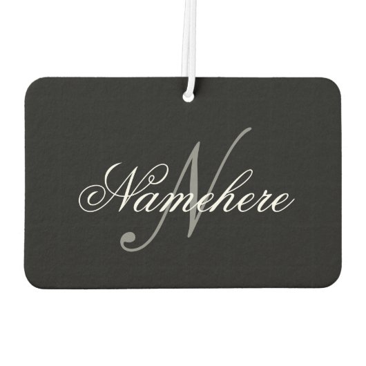 Désodorisant Pour Voiture Monogramme de nom noir et blanc personnalisé uniqu (Dos)