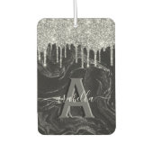 Désodorisant Pour Voiture Monogramme de Parties scintillant d'argent noir (Devant)