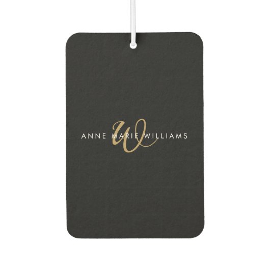 Désodorisant Pour Voiture Monogramme de script or noir moderne (Devant)