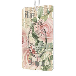 Désodorisant Pour Voiture Monogramme Frenchy vintage Éphémère Roses roses ch
