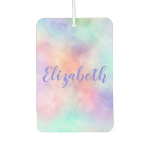 Désodorisant Pour Voiture Monogramme Nom Aquarelle Pastel Arc-en-ciel