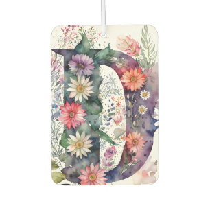 Désodorisant Pour Voiture Monogramme personnalisé de jolies fleurs d'aquarel