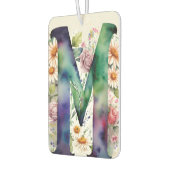 Désodorisant Pour Voiture Monogramme personnalisé Fleurs d'aquarelle colorée (Gauche)