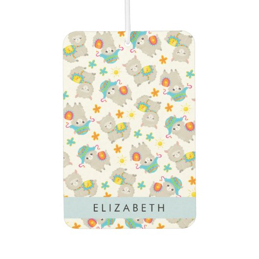 Désodorisant Pour Voiture Motif De Llamas, Alpacas, Fleurs, Votre Nom (Devant)