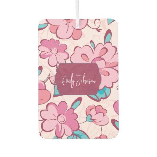 Désodorisant Pour Voiture Motif floral rose avec nom personnalisé (Devant)