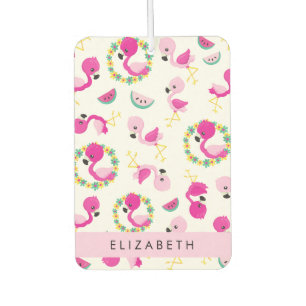 Désodorisant Pour Voiture Motif tropical, Flamants roses, Fleurs, Votre Nom