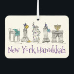 Désodorisant Pour Voiture New York City Hanoukka NYC Fête juive Chanukah<br><div class="desc">Il présente une illustration originale de stylo et d'encre d'une rangée de monuments classiques de New York, "habillé" pour les vacances à Hanoukka. Idéal pour tous ceux qui vivent ou aiment NYC ! Ne vois-tu pas exactement ce que tu cherches ? Vous avez besoin d'aide pour la personnalisation ? Cliquez...</div>