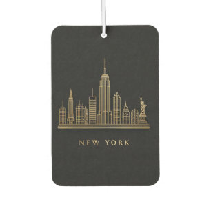 Désodorisant Pour Voiture New York Skyline Gold Line Art