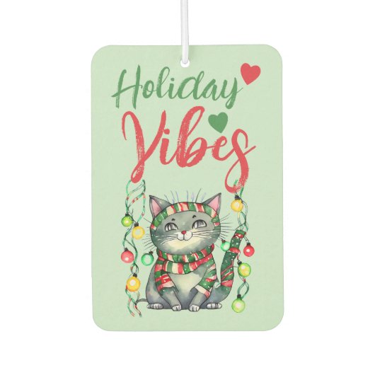 Désodorisant Pour Voiture Noël mignon chat vacances vert rouge (Devant)