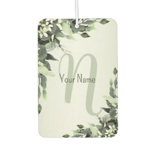 Désodorisant Pour Voiture Nom du monogramme Vert Floral Eucalyptus Feuilles