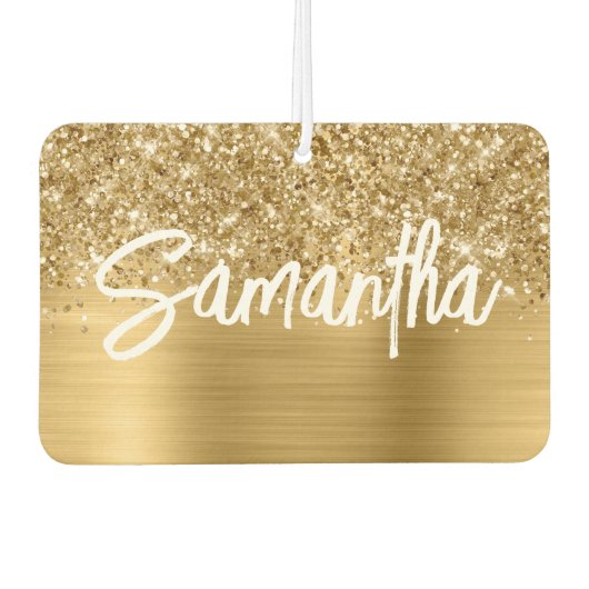 Désodorisant Pour Voiture Nom du script de pinceau Glittery Gold Glam (Devant)