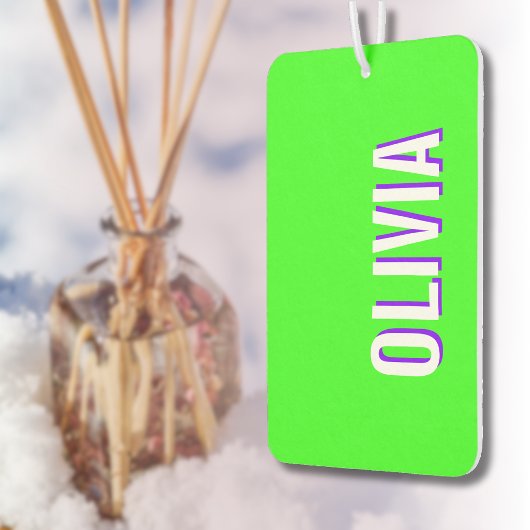 Désodorisant Pour Voiture Nom moderne 3D blanc Indigo | Cool vert tendance