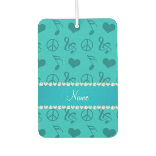 Désodorisant Pour Voiture Nom musique turquoise notes coeurs signe de paix