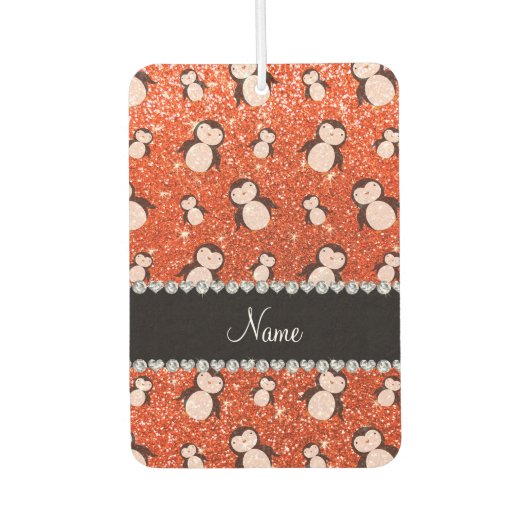 Désodorisant Pour Voiture Nom personnalisé neon orange pingouins de parties (Devant)