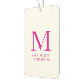 Désodorisant Pour Voiture Nom rose chaud et monogramme (Gauche)