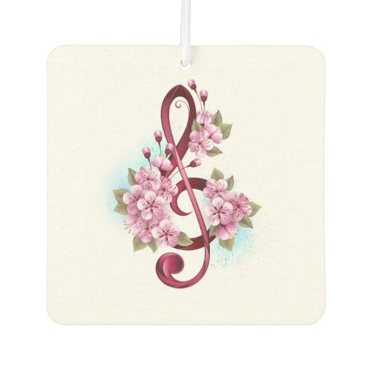 Désodorisant Pour Voiture Notes de clef musicale en treble avec des fleurs S (Devant)