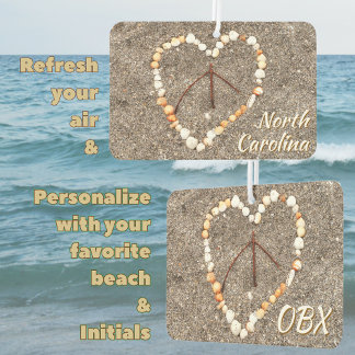 Désodorisant Pour Voiture OBX Beach NC Coeur Coeur Paix Signal Souvenir