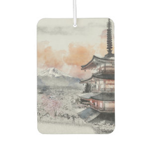 Désodorisant Pour Voiture Pagode japonaise & Fuji aquarelle