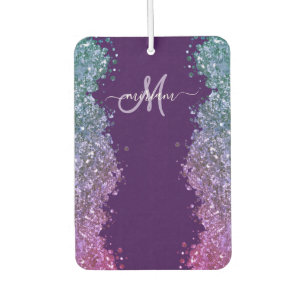 Désodorisant Pour Voiture Pailleté Monogramme Moderne Violet Bleu Turquoise