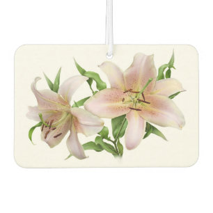 Désodorisant Pour Voiture Paire de Lys roses Art Botanique Personnalisé