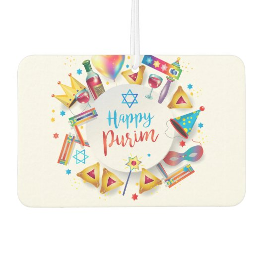 Désodorisant Pour Voiture Panier Purim Cadeaux Hamantaschen Gragger Hébreu (Devant)