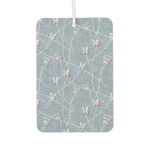 Désodorisant Pour Voiture Papillons en relief aquarelle sur lin bleu denim