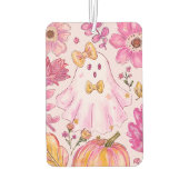 Désodorisant Pour Voiture Pastel Pink Halloween Ghost with Flowers and Pumpk (Dos)