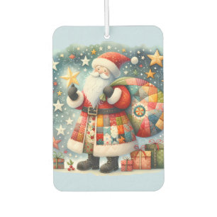 Désodorisant Pour Voiture Patchwork à carreaux Père Noël avec étoiles de Noë