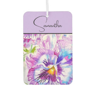 Désodorisant Pour Voiture Pensée Violette Fleur Floral Aquarelle
